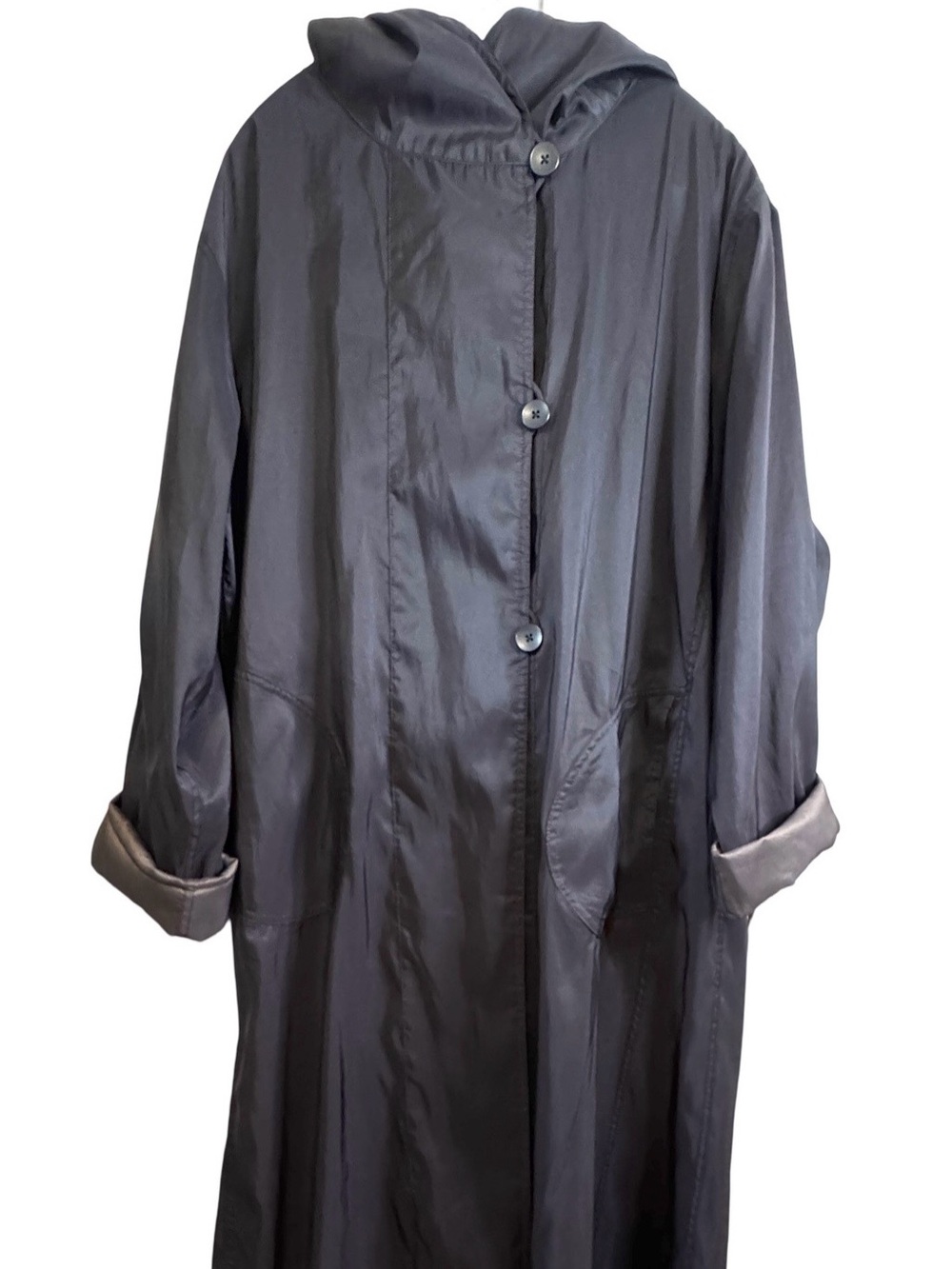 Long Hooded Black Trench Coat Women’s Size Large Nordstrom Reversible